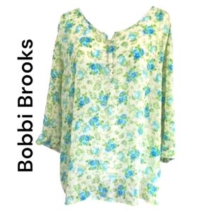 Bobbie Brooks Light Weight Sheer Floral Blouse 3/4 Sleeves Vintage Boho Style